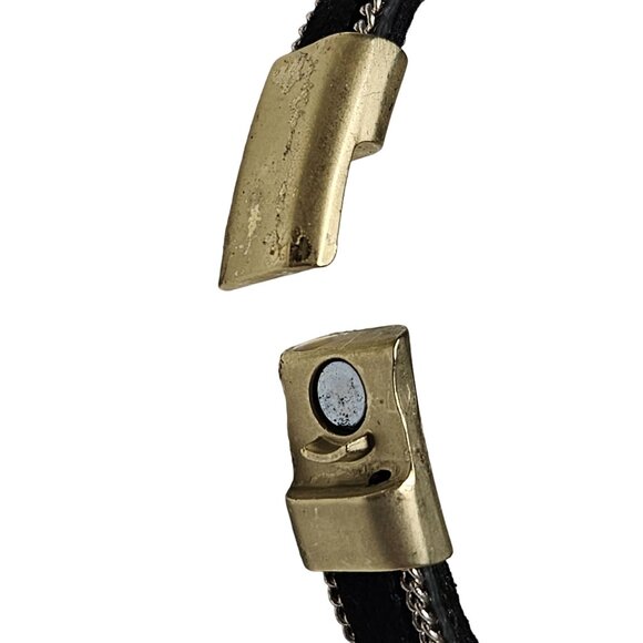 Gothic Black Leather Gold Tone Rhinestone Bracelet Punk Fashion Jewelry Women - Picture 4 of 5